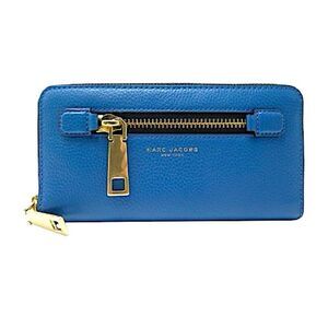 Marc Jacobs Electric Blue Zip Close Continental Leather Wallet w/ Gold Hardware